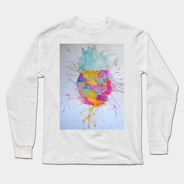 Funky Electric Pineapple Watercolor Painting Long Sleeve T-Shirt by SarahRajkotwala